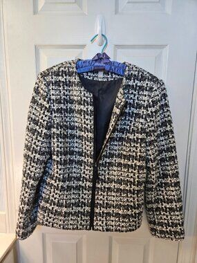 Boucle Tweed Plaid Full Zip Jacket Blazer Size 12 Nordstrom